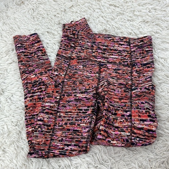 Lululemon Fast and Free Tight II 25" *Nulux Flash Pleat Orange Multi - Picture 1 of 5